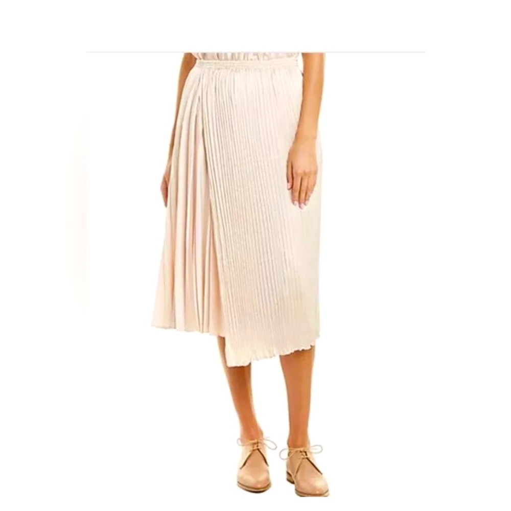 New Vince Pleated Asymmetric Paneled Cream Ivory Beige Midi Skirt XS